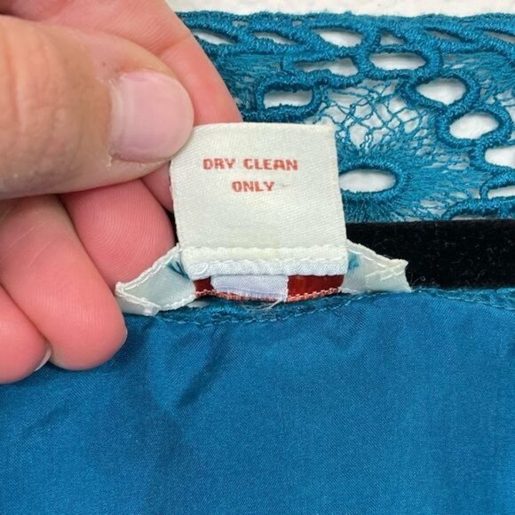 Sundance Enchanted Evening Silk Tunic Blue Teal Crochet Lace Medium - Picture 5 of 7